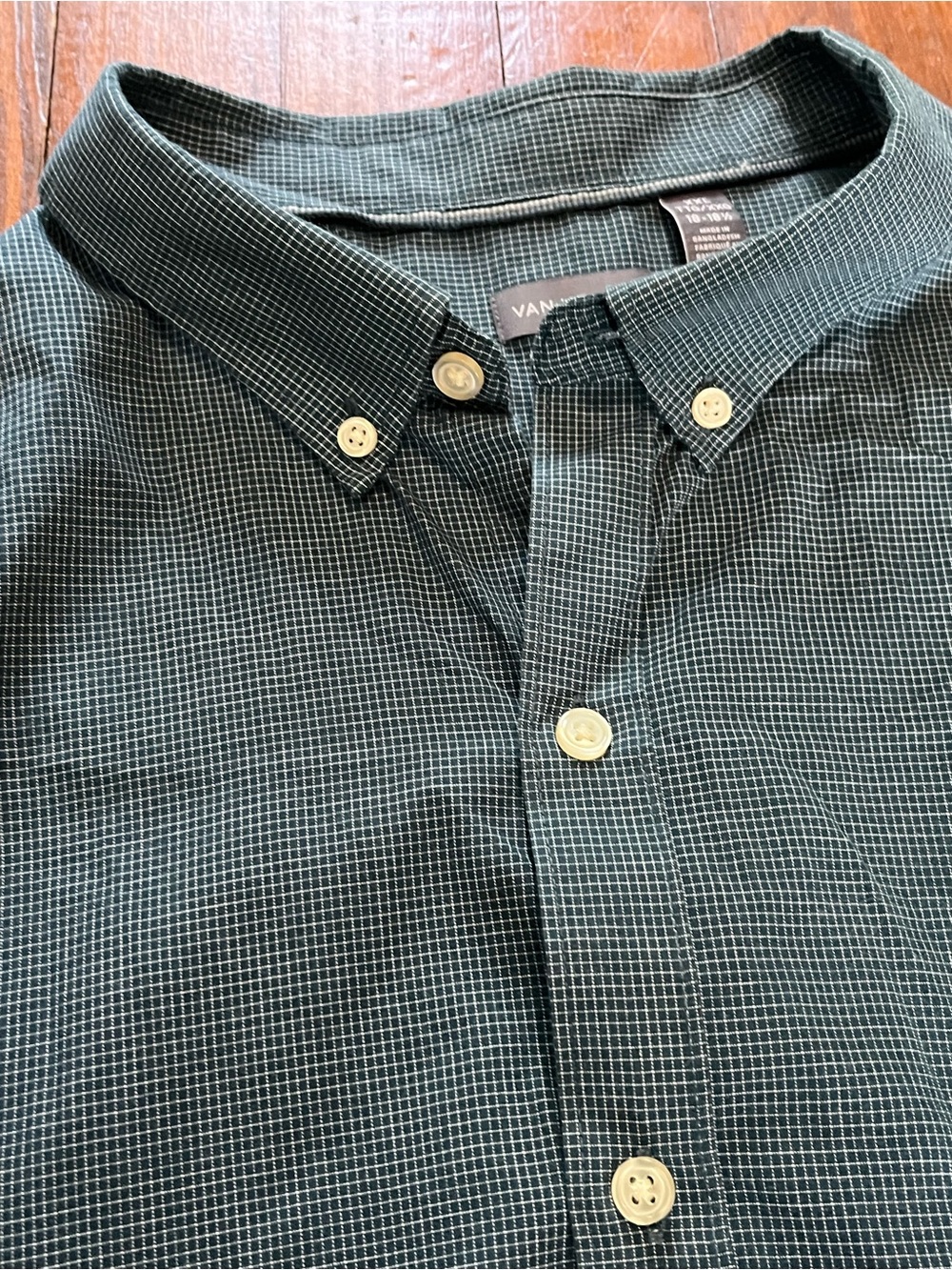 VAN HEUSEN Men's Deep Teal Micro-Check Button-Down Shirt